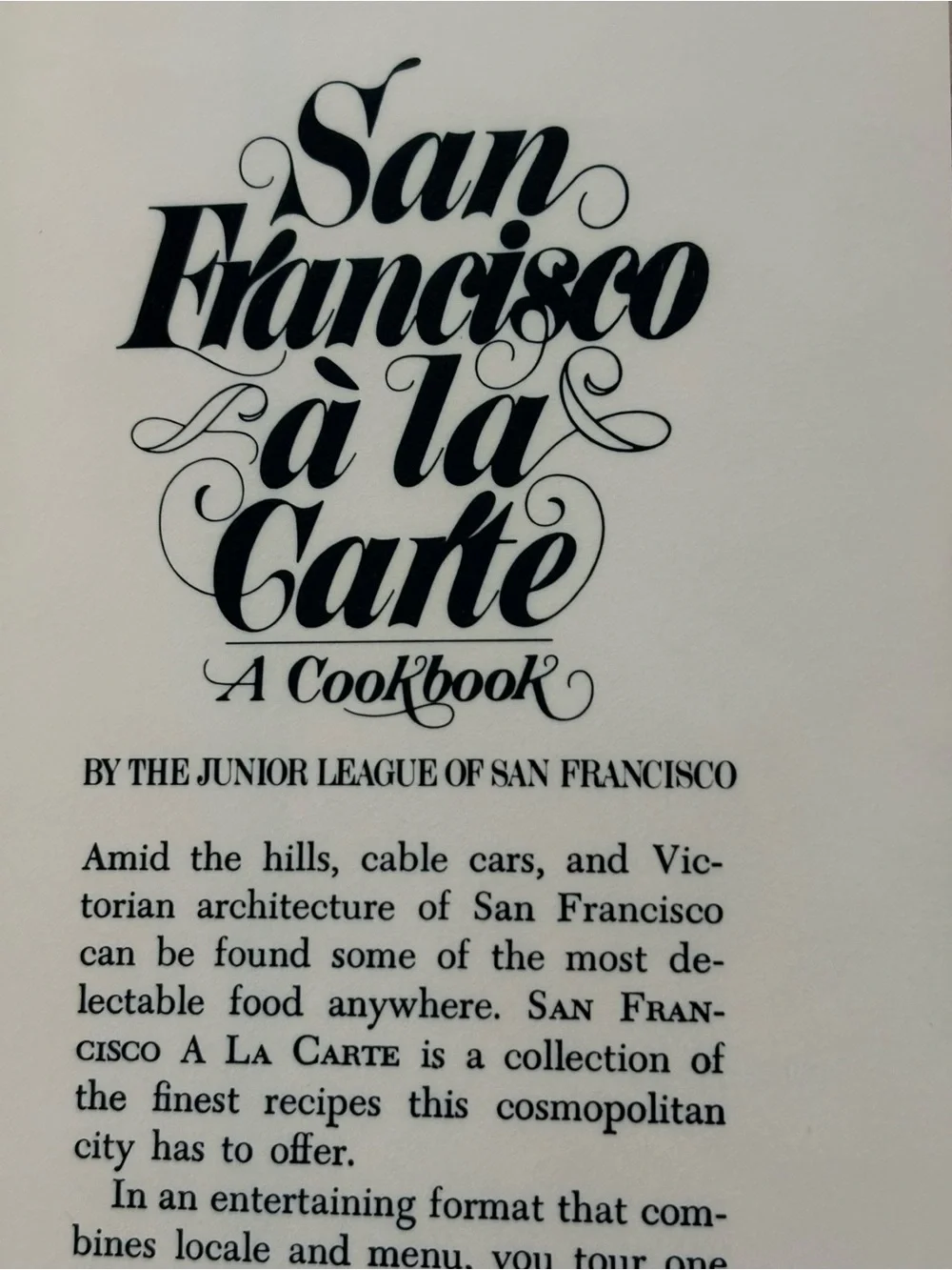 Vintage 1979 San Francisco à la Carte Cookbook Junior League HC